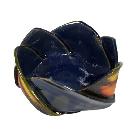 Artist Signed Tulip Petal Leaf Flame Vase Persian Rose Bowl Planter 5.5" READ - Picture 2 of 6